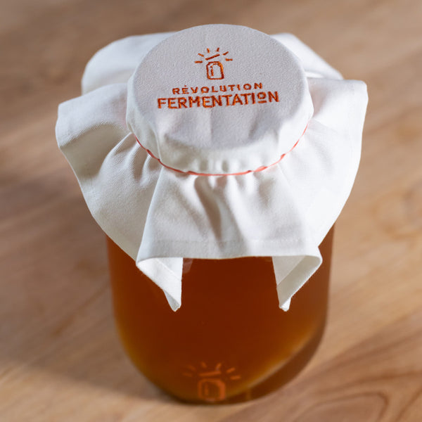 Tissu en coton avec un élastique sur jarre de kombucha